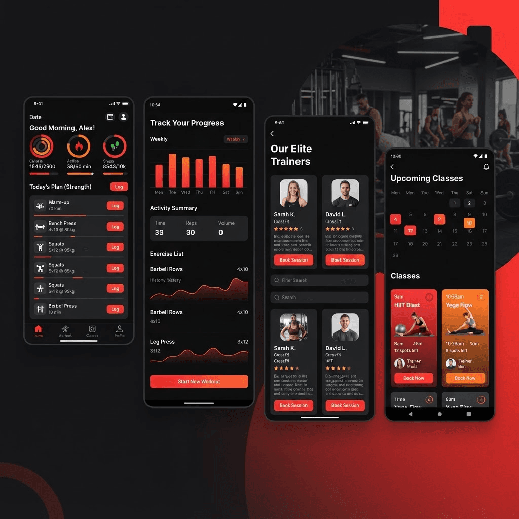 Fitness and gym mobile app with workout tracking
